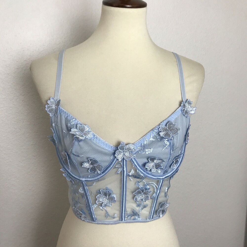 No Brand Lingerie Corset Bra Sheer Floral Embroidered Underwire